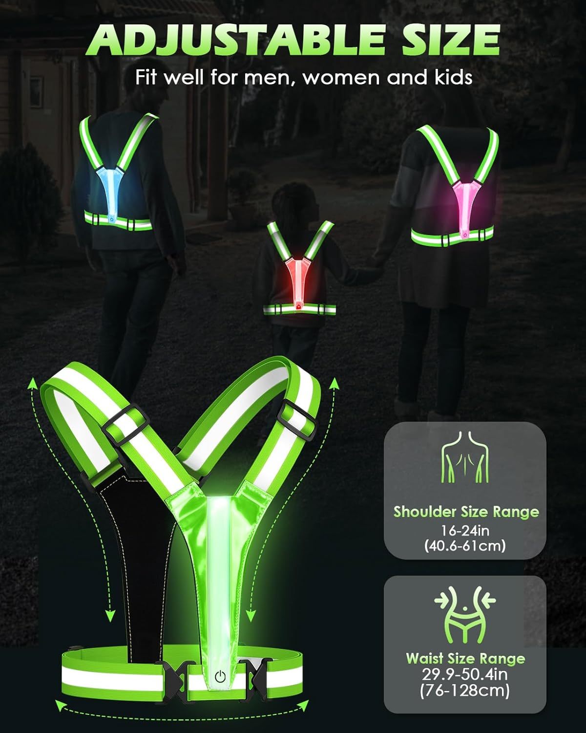USB Rechargeable High Visible LED Reflective Vest Running 3