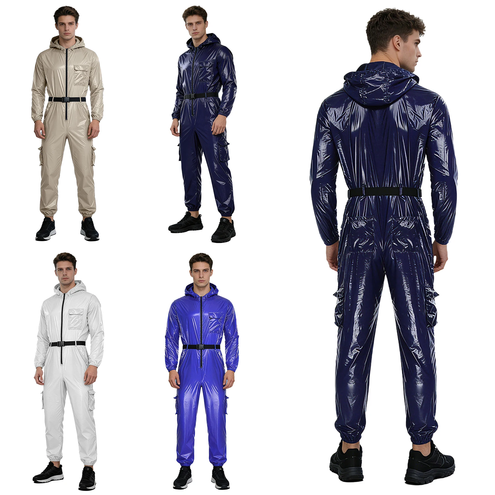 Wasserabweisende Herren-Overalls mit Kapuze Mechaniker-Arbeitskleidung Uniform Lange Ärmel