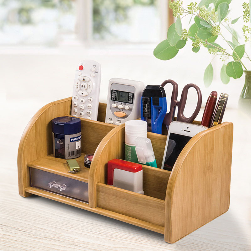 Bamboo Wood Desk Organizer With Drawer Multi-functional Desktop 2
