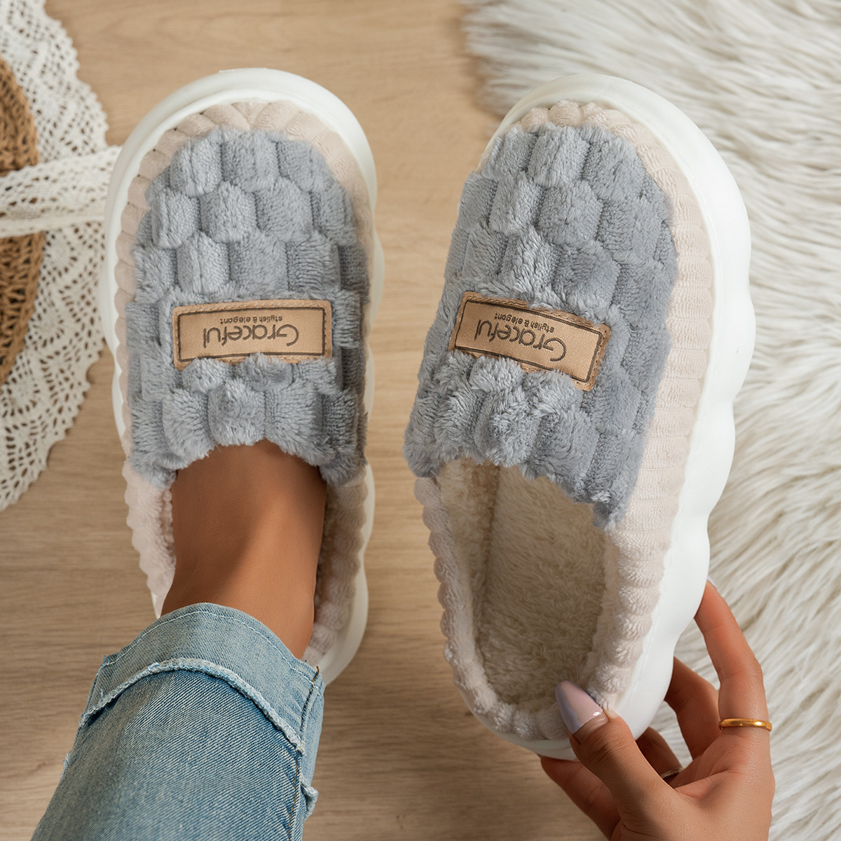 Warm Fluffy Cloud Slippers Women Thick Cushion Platform 3