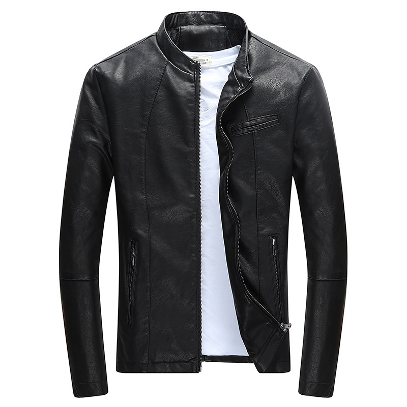 Men's Leather Coat Velvet Stand Collar 2