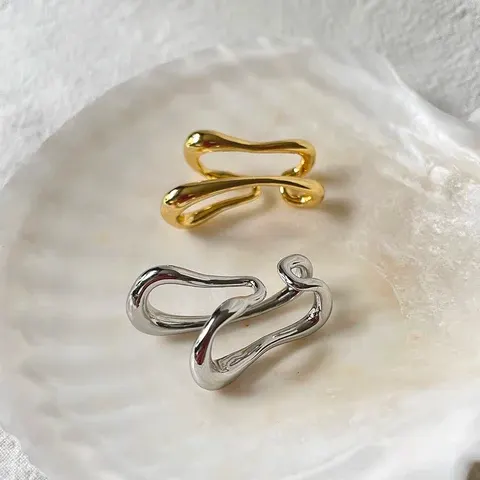 Double Layered Asymmetric Gold Ear Cuffs