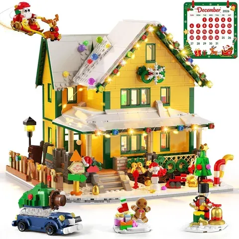 Adventskalender Weihnachtshaus Mini-Bausatz Weihnachtsgeschichte Haus-Bausteine-Set