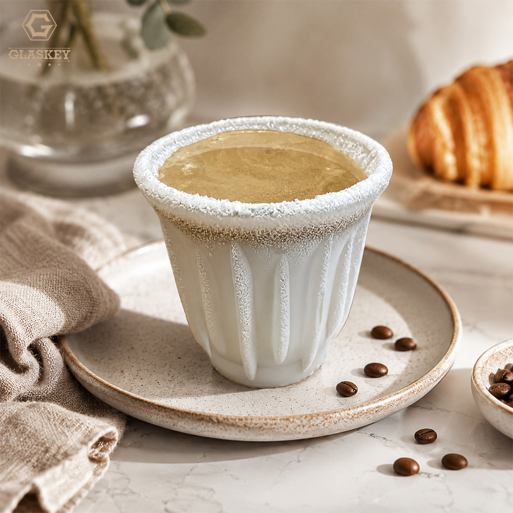 Bleifreie Espresso-Glastasse mit Streifenmuster 2