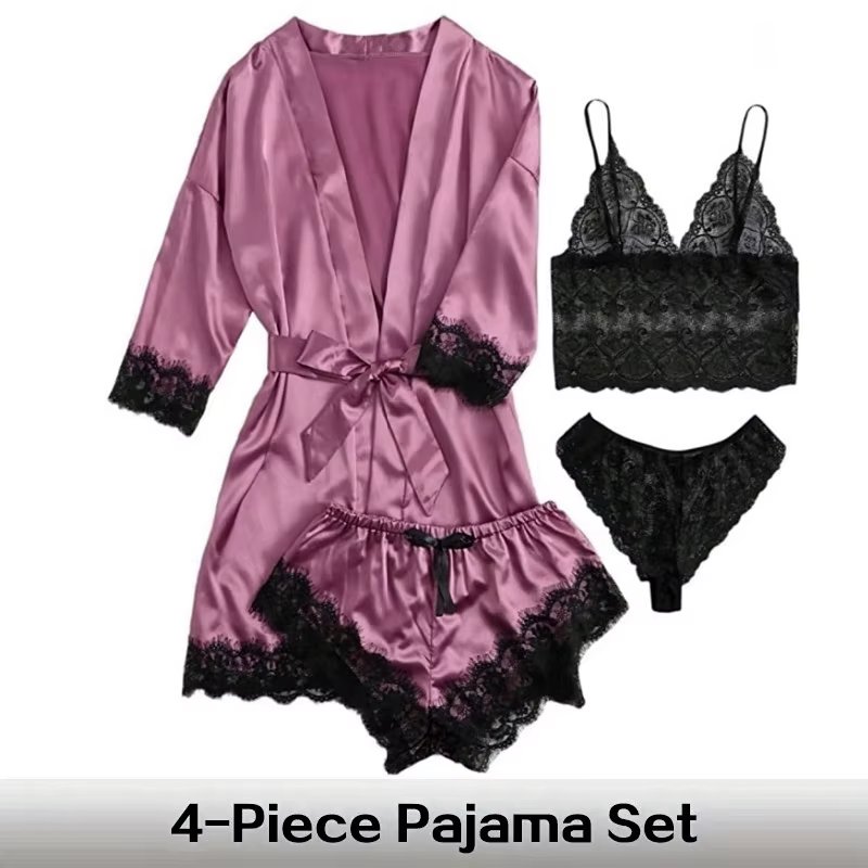 4-Piece Lace Satin Summer Lingerie Set 3