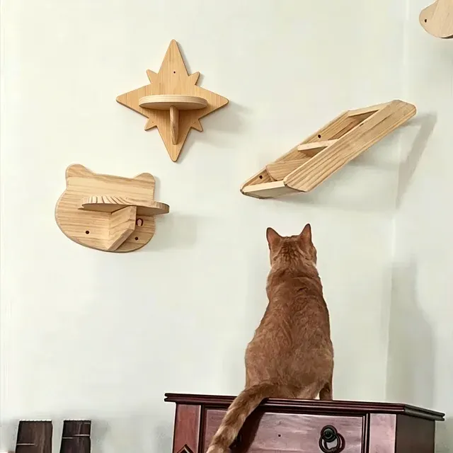Wandmontierte Katzen-Kletterwand mit Stufen Sisalseil-Kratzbaum Sprungturm Haustiermöbel für 2