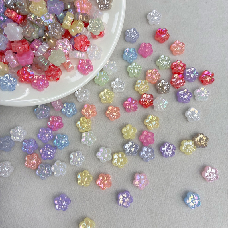 Mini Acrylic 5-Petal Flower Beads With Fine Gold