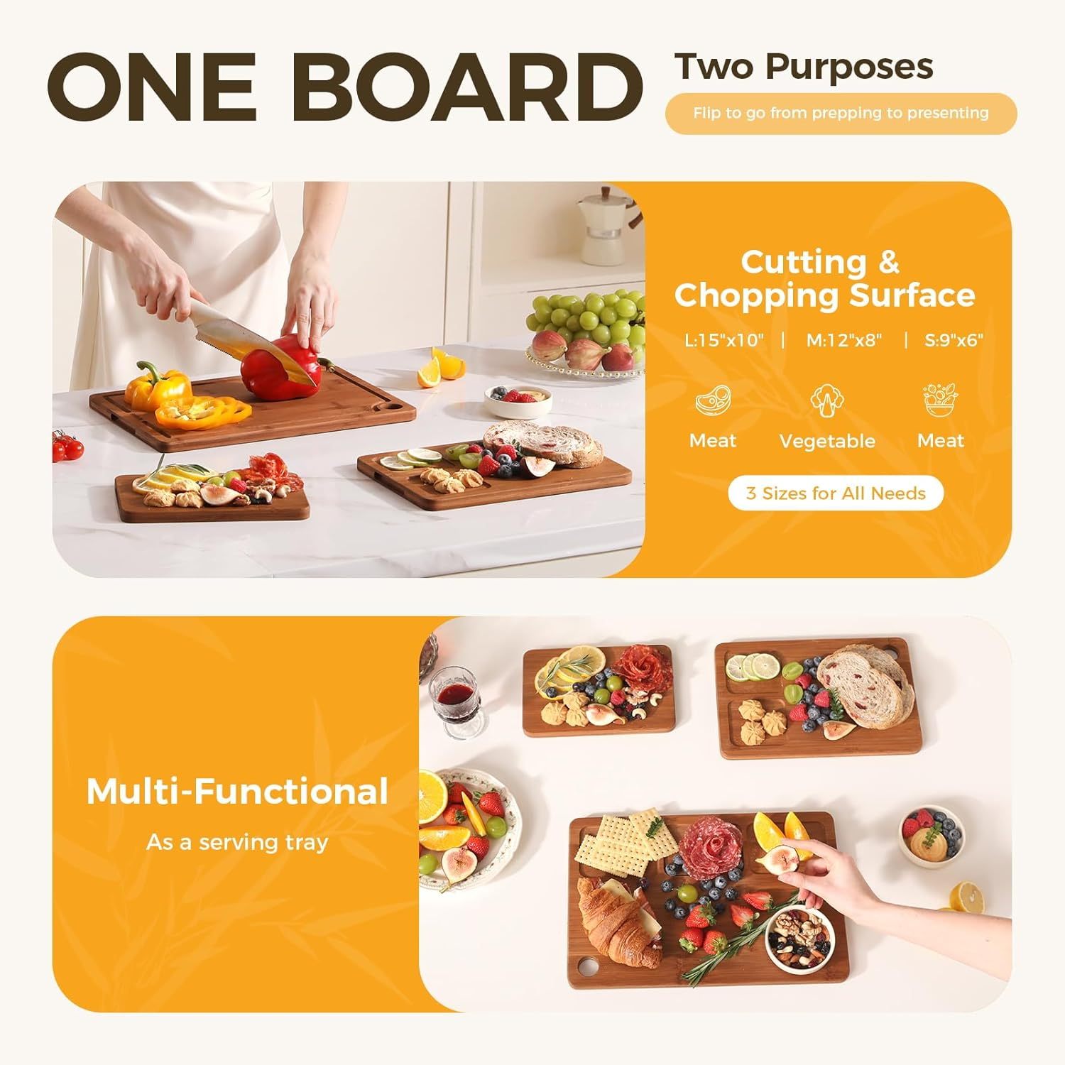Carbonized Bamboo Board Set with Juice Groove 3