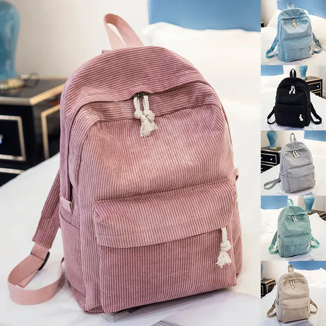Corduroy Backpack Students Shoulder School Bags 1