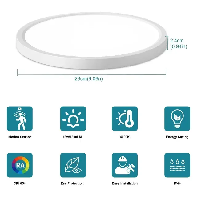 18W LED-Deckenleuchte mit Bewegungssensor 4000K Ultraflache Radar-Sensor-Deckenlampe für 2