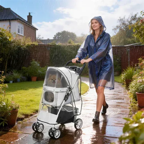 Faltbarer Haustier-Kinderwagen Hundebuggy Katzenwagen Kleintier-Buggy mit Regenschutz Reflektorstreifen