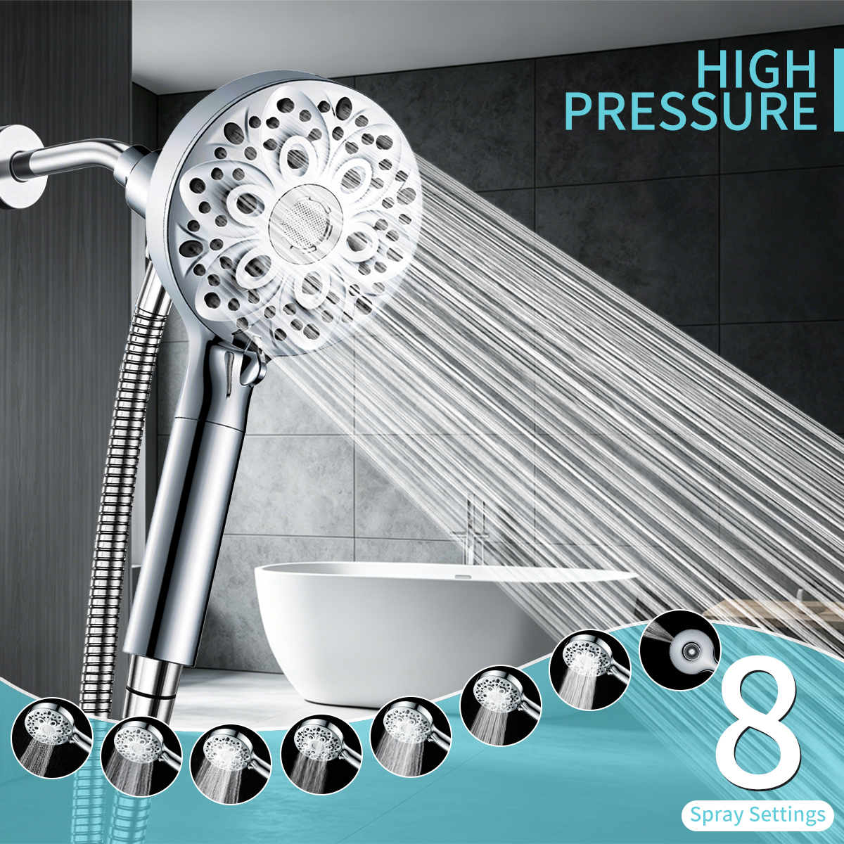 One-Click Activate Jet Spray Gun Function Shower Head