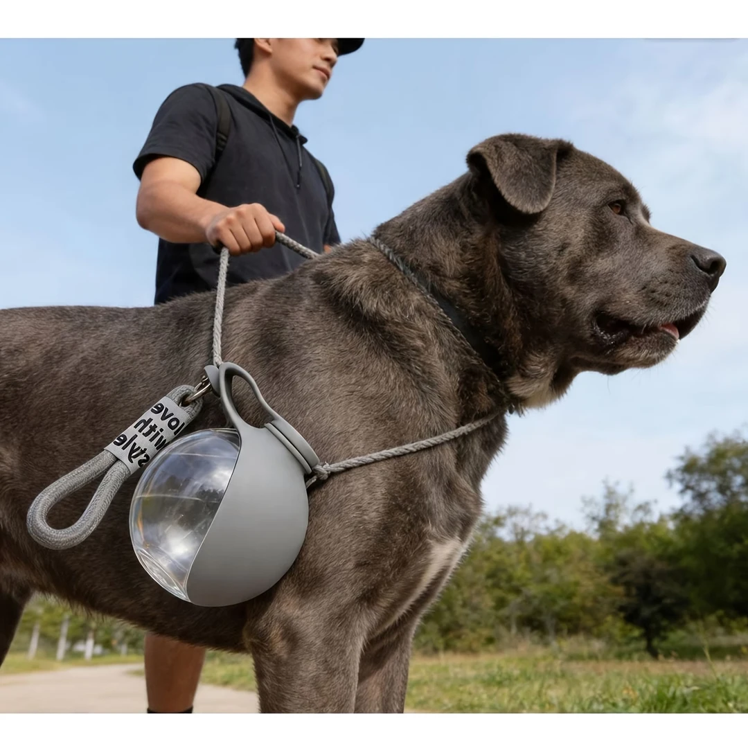 2-in-1 Tragbare Hundewasserflasche mit Integriertem Zusammenklappbarem Napf für 4