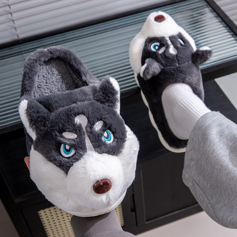 Warm Plush Siberian Husky Slides Sandals Platform Cloud