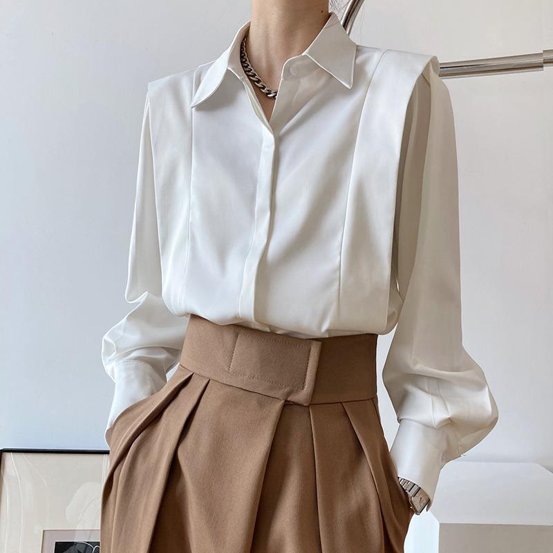Women's Vintage Satin Ruffle Blouse