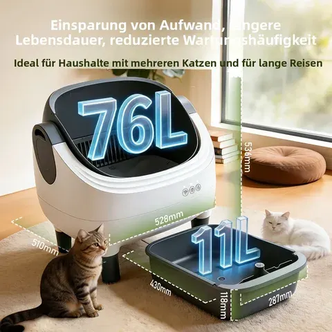 76L+11L Vollautomatische Selbstreinigende Katzentoilette APP-gesteuerte Halbgeschlossene Katzenstreukiste Auslaufsicher