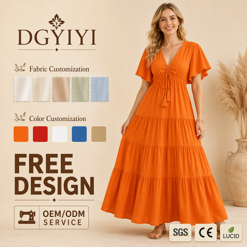 Boho Cotton Maxi Dress with Flutter Sleeves