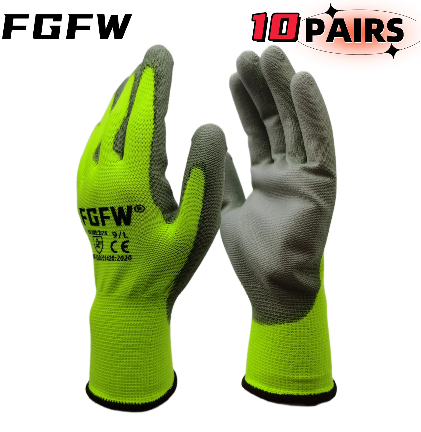 13-Gauge Work Gloves with Green PU Coating 4