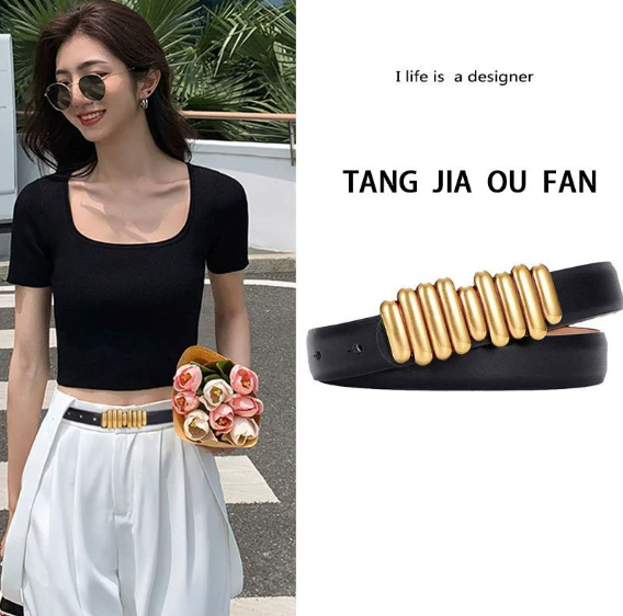 Women's Slim Leather Belt Alloy Buckle 4
