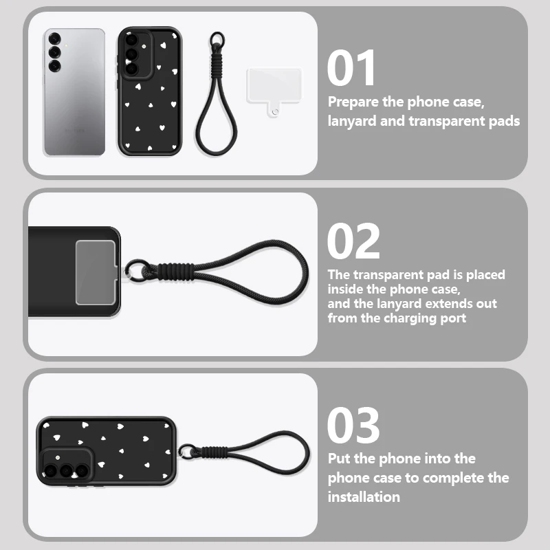 Einfache Handyhülle mit Herz-Muster und Lanyard für Samsung 4