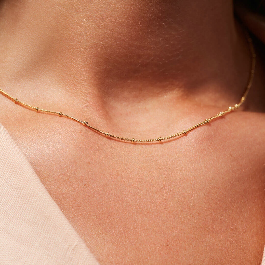Dainty 18K Gold Plated Stainless Steel Thin Bead 2