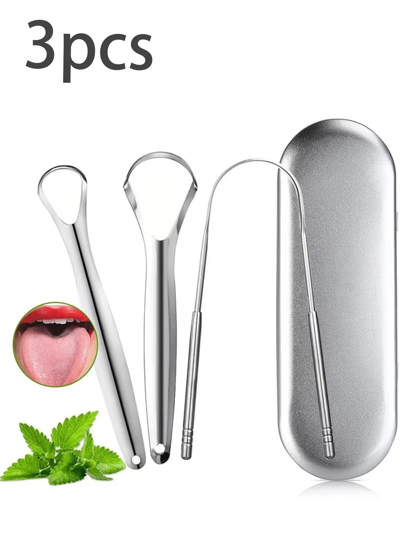 Stainless Steel Tongue Cleaner Set with Storage Box 2