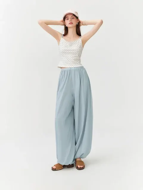 FSLE Sommer Damen Ballonhose mit Hoher Taille Elastischem 2