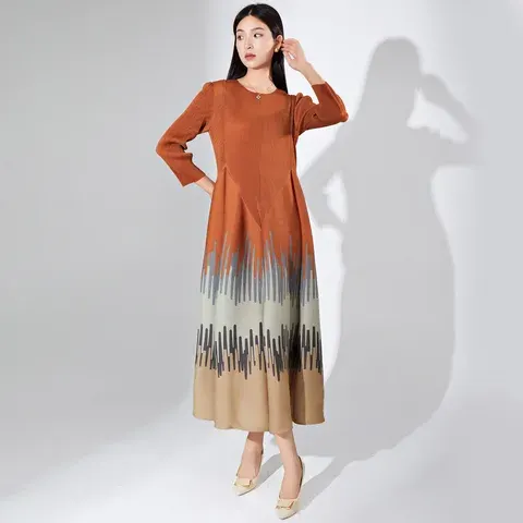 Plus Size Miyake Ruched Pleated Breathable Midi Dress