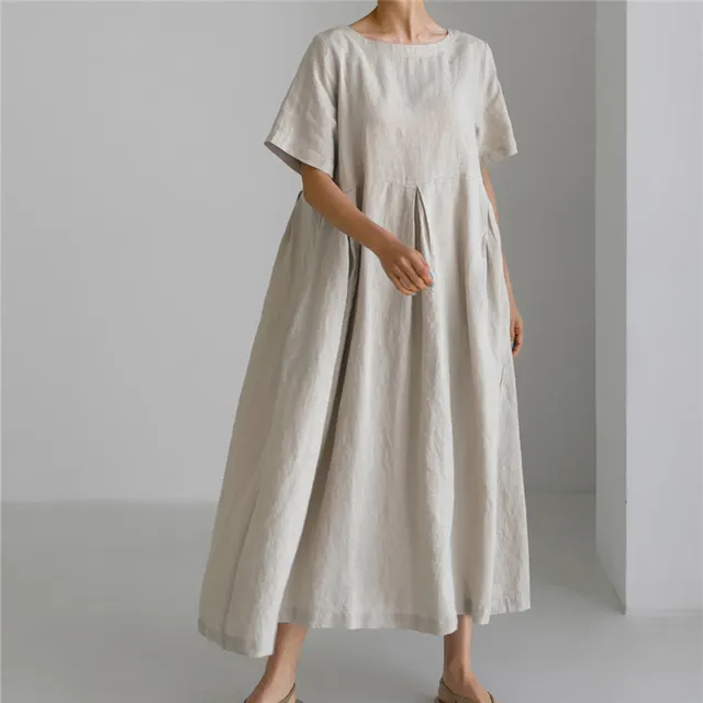 Round Neck Short Sleeve Cotton And Linen Pullover 2