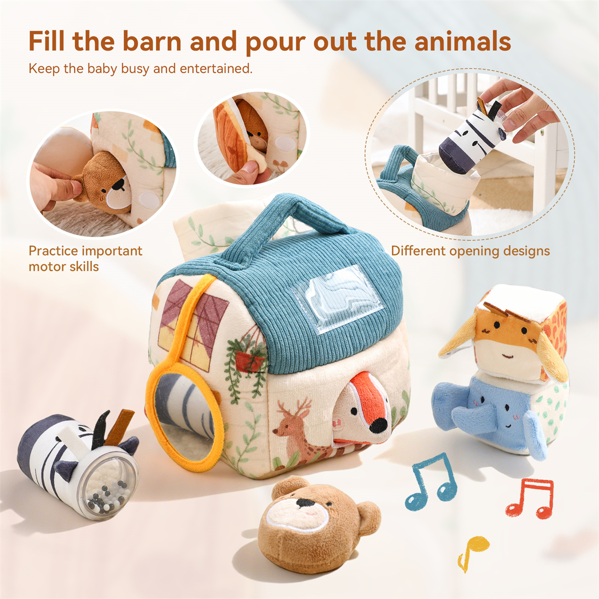 PQT2435 Cotton Animal Montessori Educational Toys Baby Sensory 3