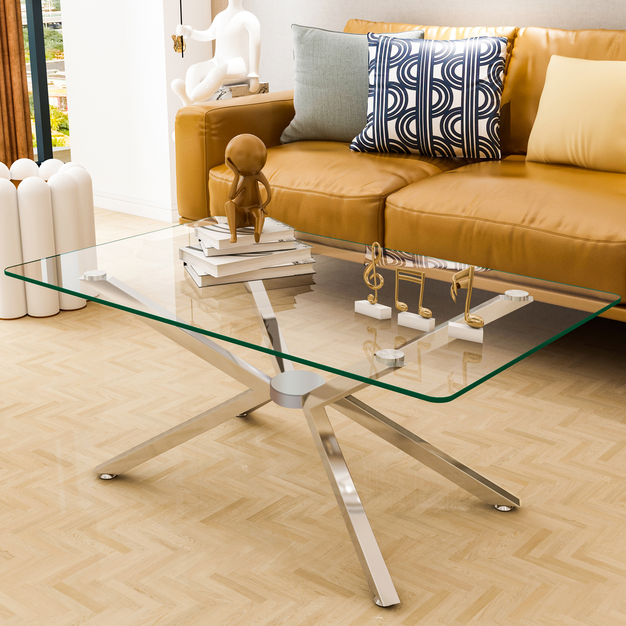 39.37 Rectangle Clear Glass Coffee Table Stylish Design 3