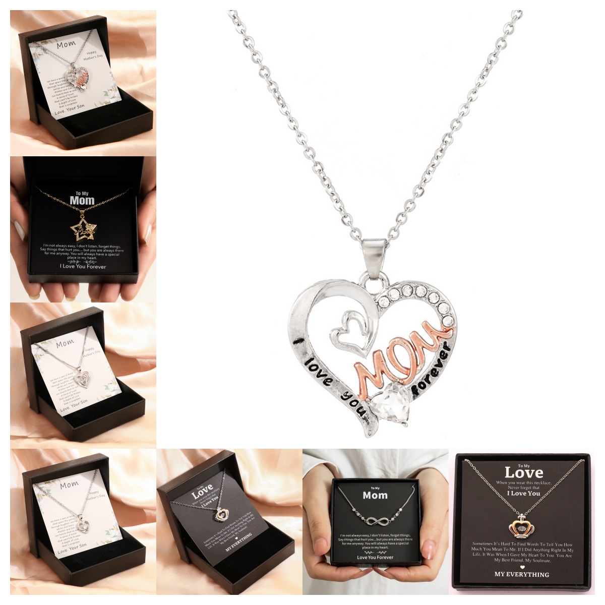 Mother's Day Mom Heart Shape With Diamond Letter 2