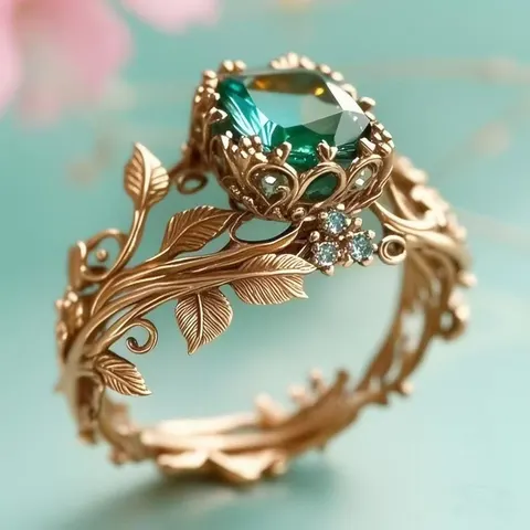 Totem Ring Vintage Alloy Inlaid Green Crystal Finger