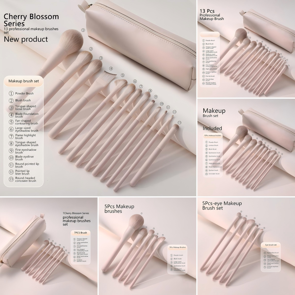 Cherry Pink Makeup Brush Set with Case 4