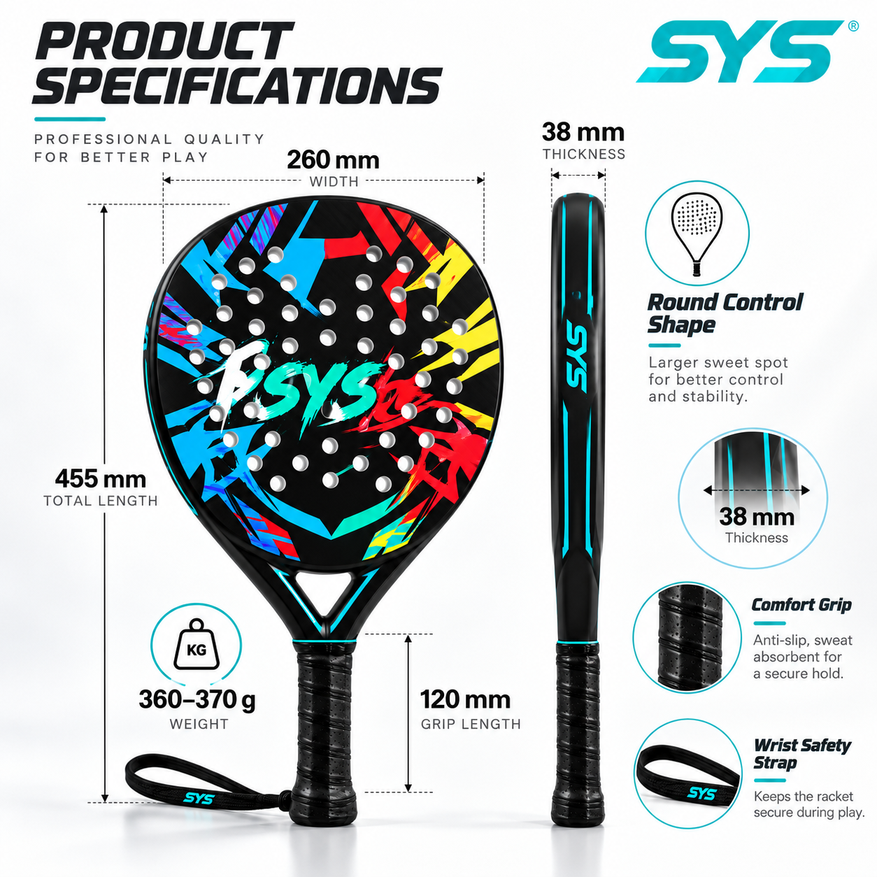 SYS 3K 12K 18K Carbon Fiber Padel Racket 4