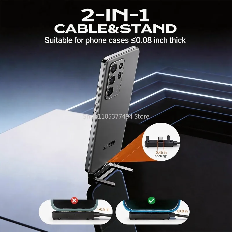 USB Typ-C Flachladekabel mit Unsichtbarem Ständer Faltbarem Telefonhalter 4