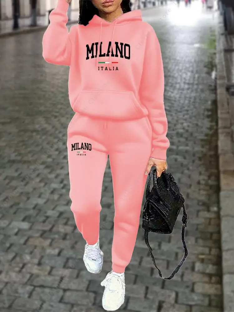 MILANO Hosen-Sets für Damenbekleidung Hochwertiges Sweatshirt Jogginghose Kapuzenpullover