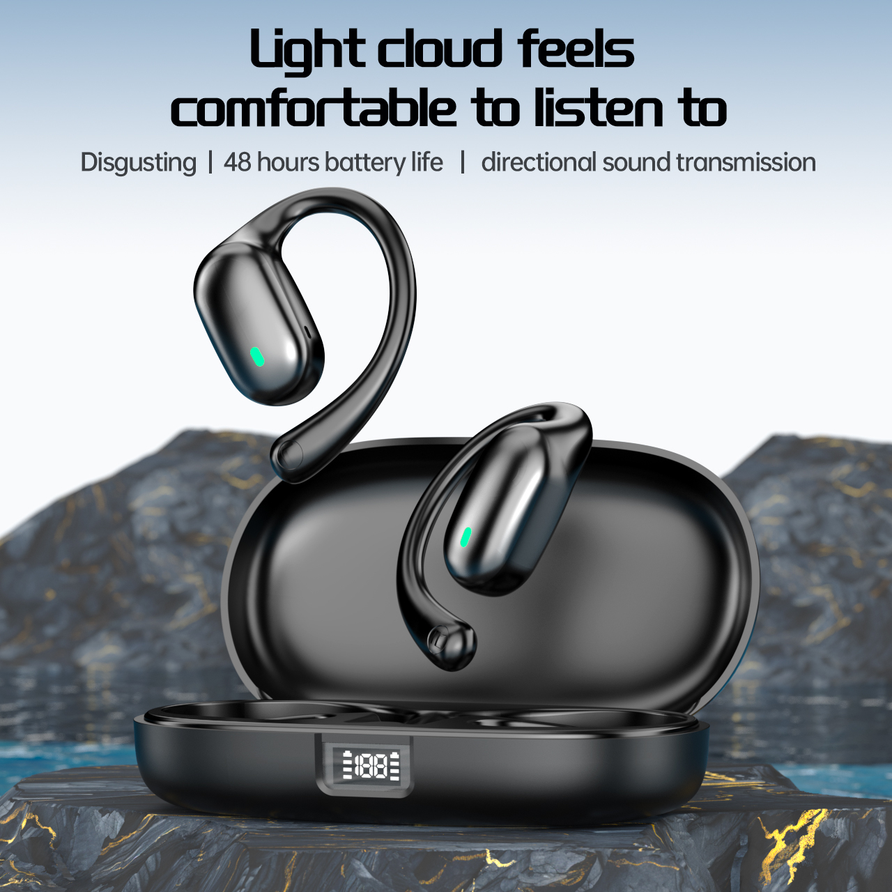 Open Ear Wireless Earbuds With Adjustable Hooks Electroplated