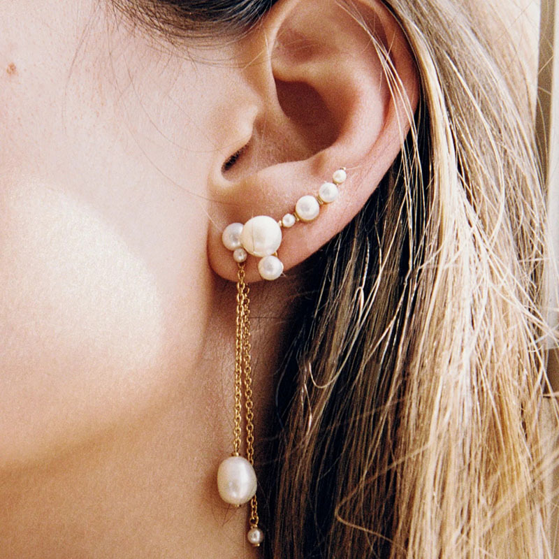 925 Sterling Silver Natural Pearl Drop Earrings 18k 4