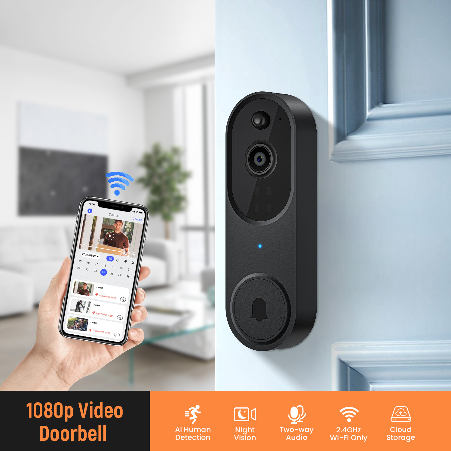 Smart 1080P Doorbell with Infrared Night Vision 3