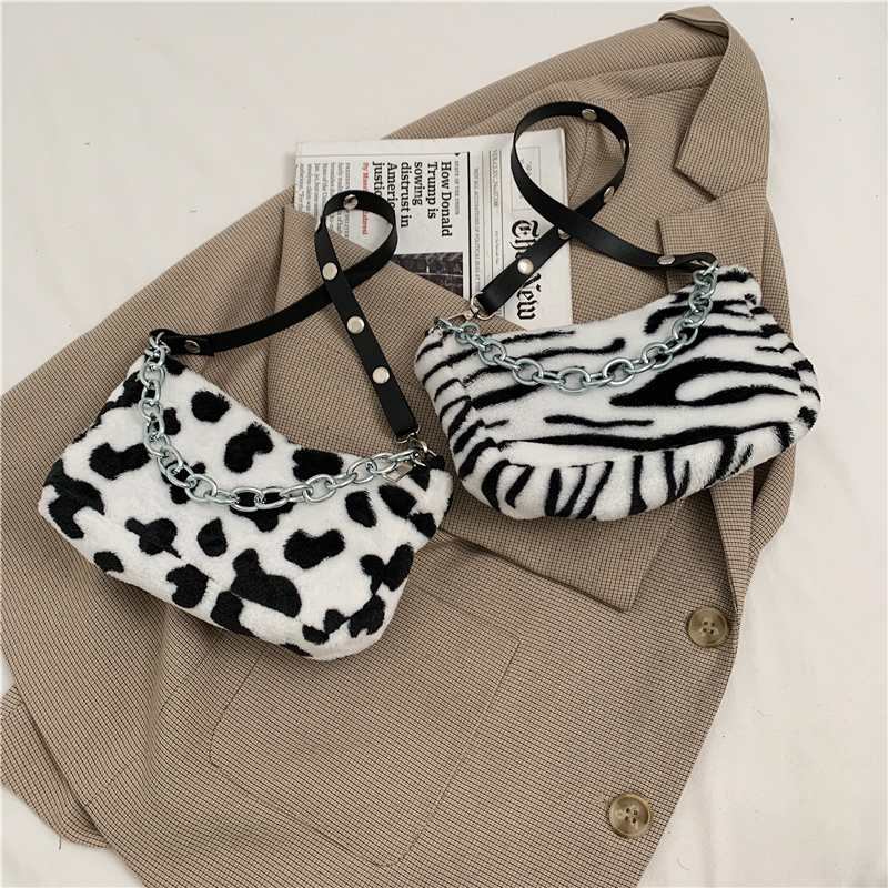 Plush Leopard Print Women's Crossbody Bag