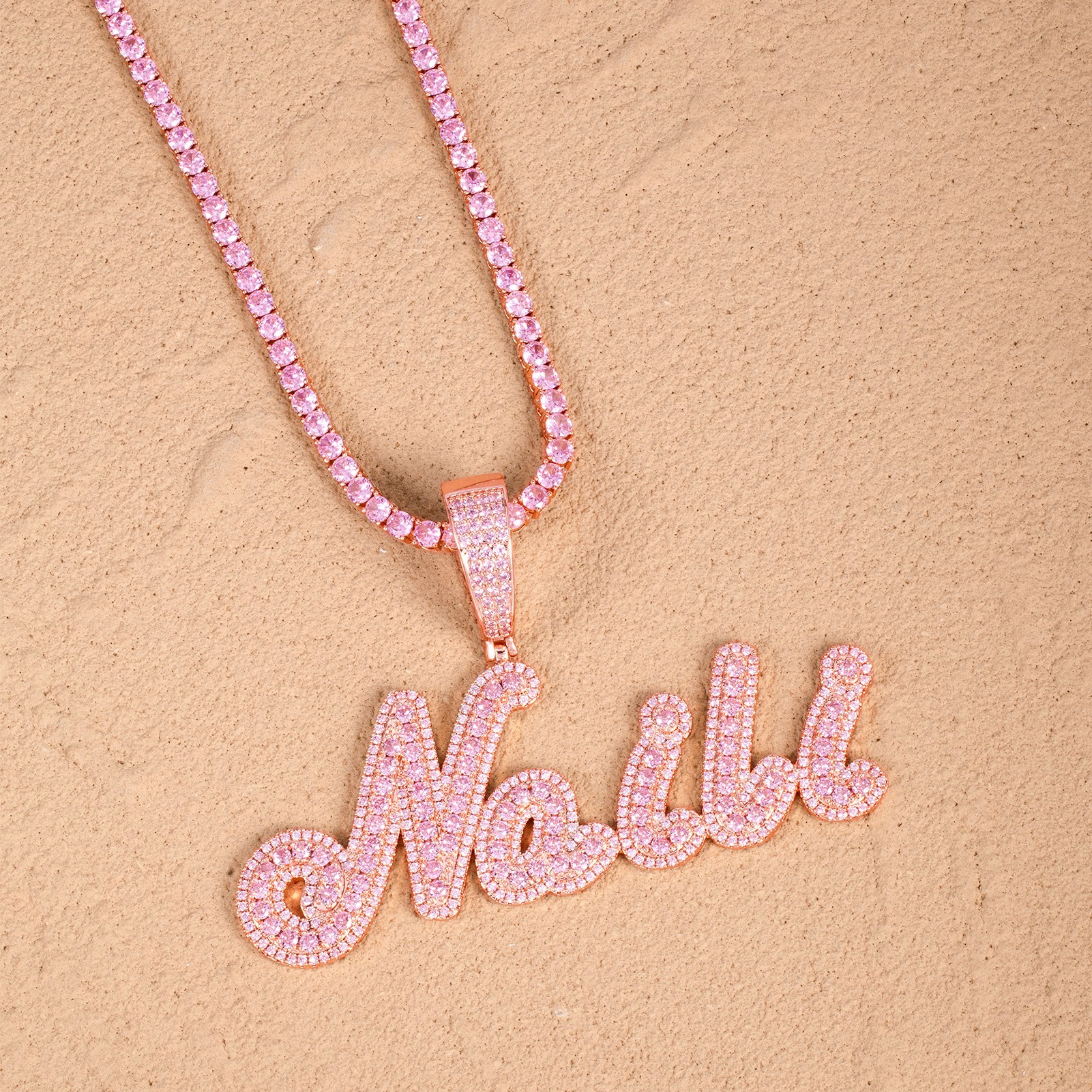 Hip Hop Diamond Cursive Name Pendant Necklace 4