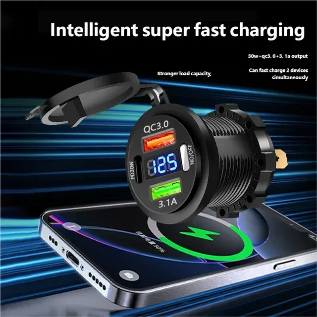 Motorcycle USB Charger Socket with Voltmeter 3