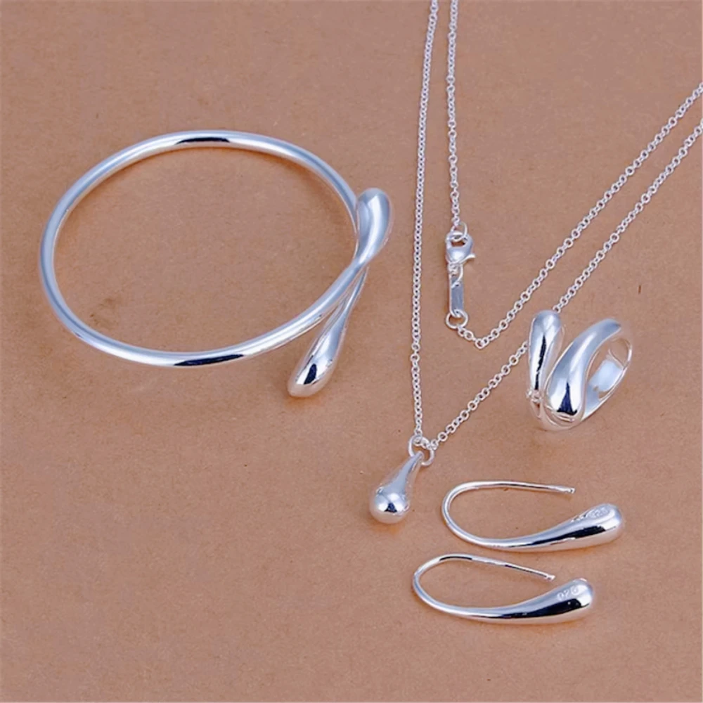 Charms aus 925er-Sterlingsilber Wassertropfen-Anhänger Armreif Halskette Ohrring Ring