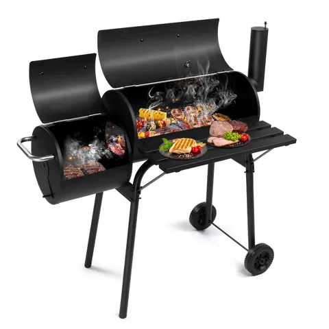 111x54x93cm Black Double Cylinder Wheeled Smoked Charcoal Grill