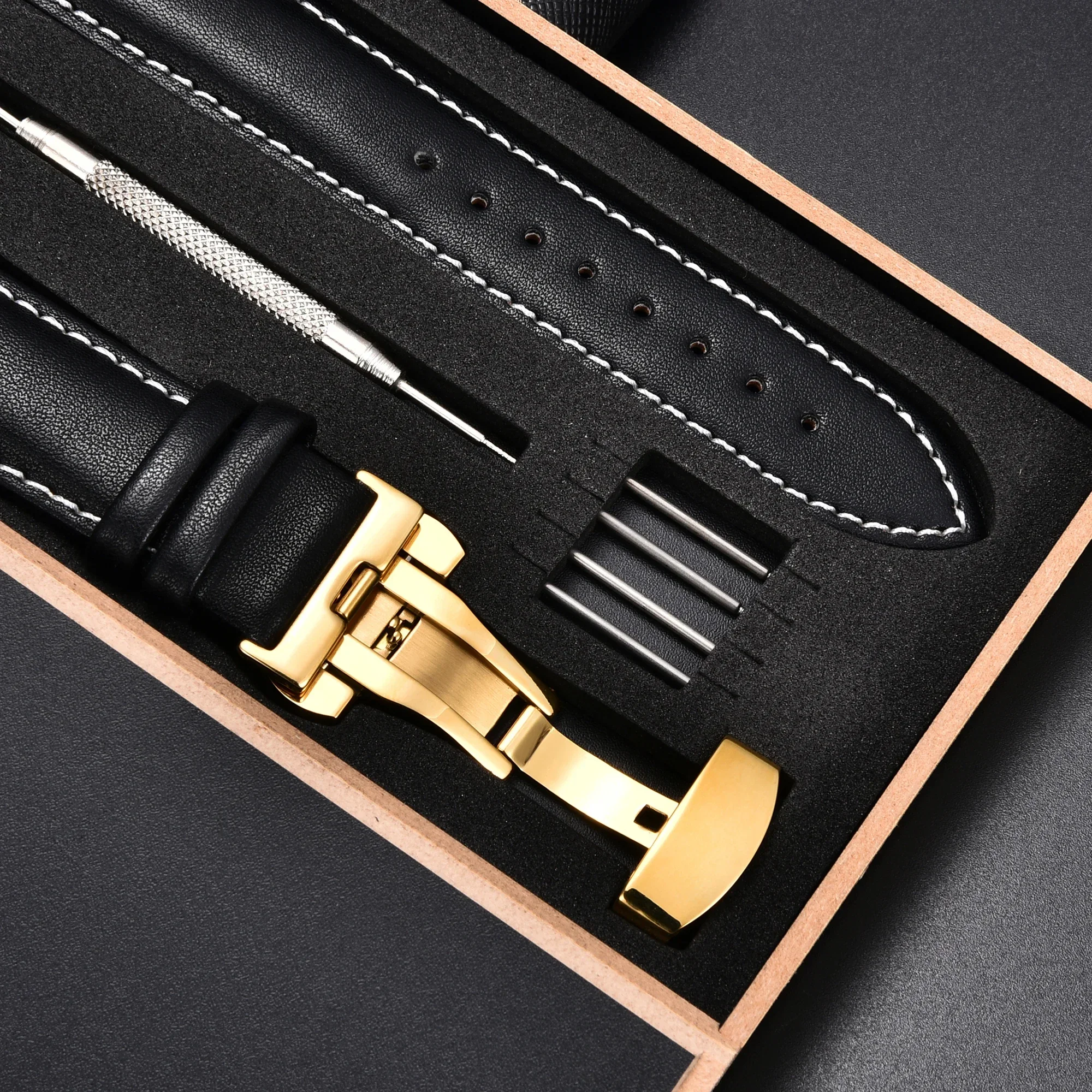 Genuine Leather Watch Strap Butterfly Clasp 3