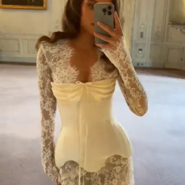Exquisites Spitzen-Korsettkleid für Damen mit Langen Ärmeln Schickes 3