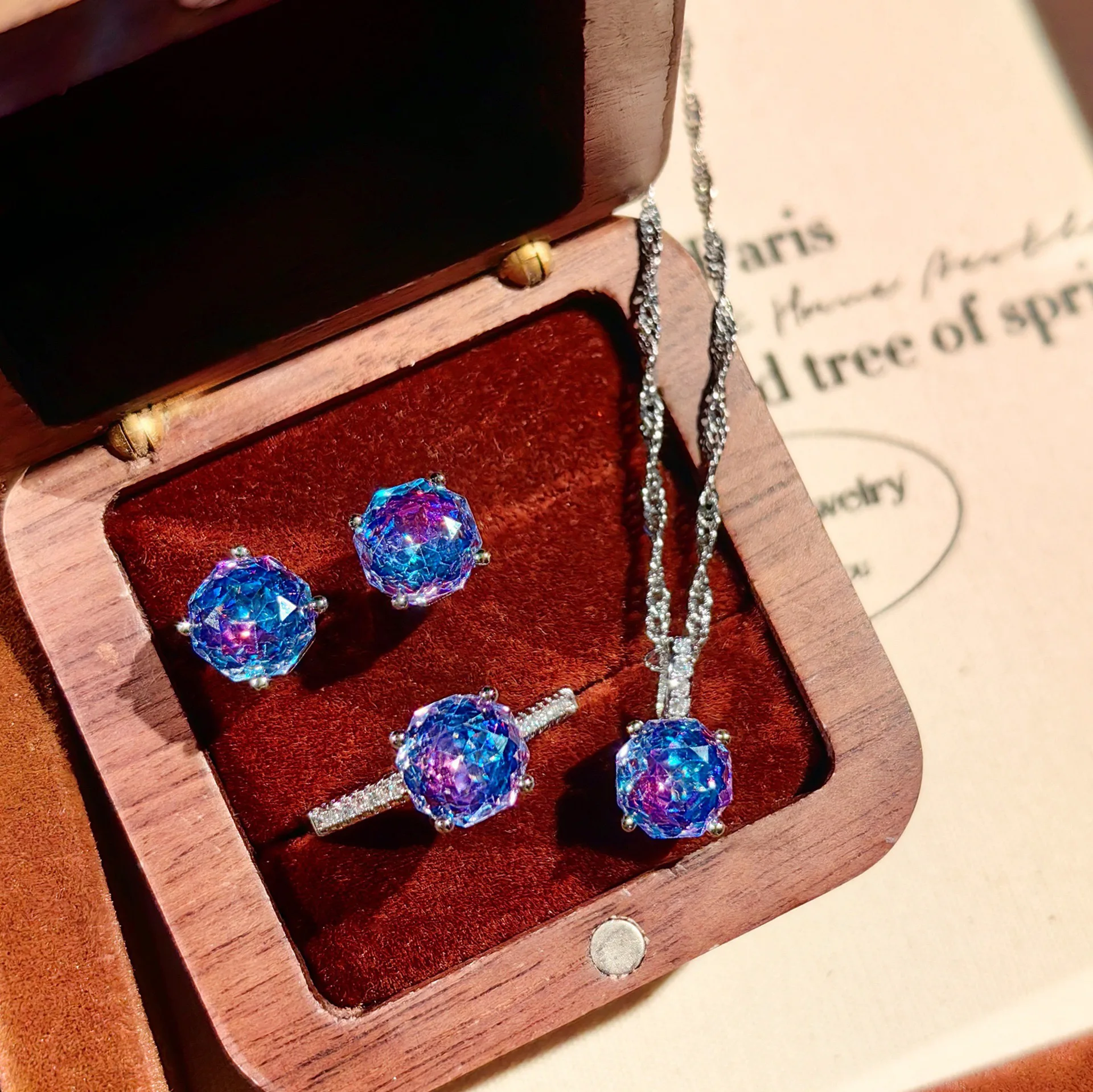 Luxuriöses Klassisches Schmuckset aus 925er-Sterlingsilber mit Achteckigem Rosenschliff 3