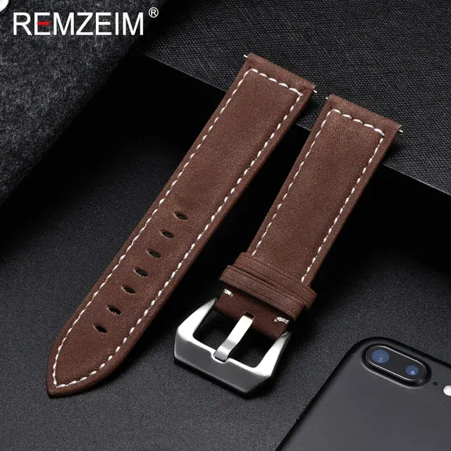 Matte Genuine Leather Watch Strap in Black, Blue, Brown 3