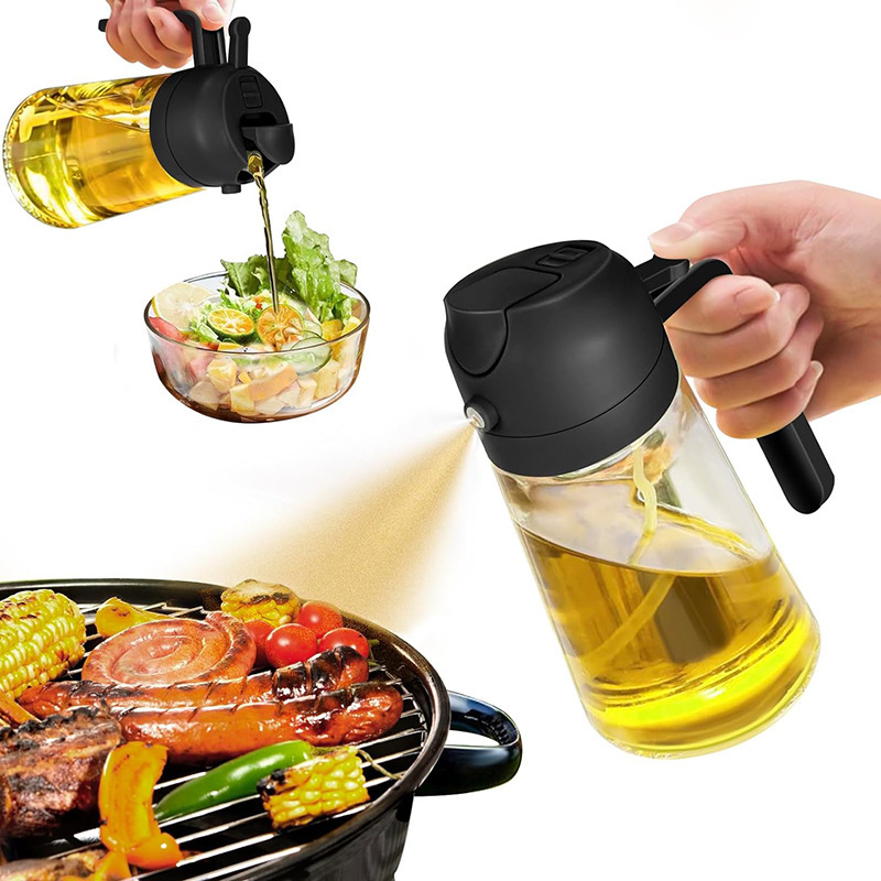2 in 1 Oil Sprayer Glass Bottle With